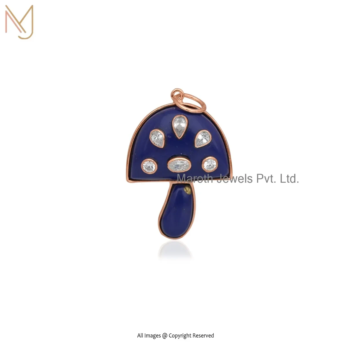 14K Yellow Gold Lapiz Lazuli And Cubic Zircon Gemstone Mushroom Pendant Manufacturer