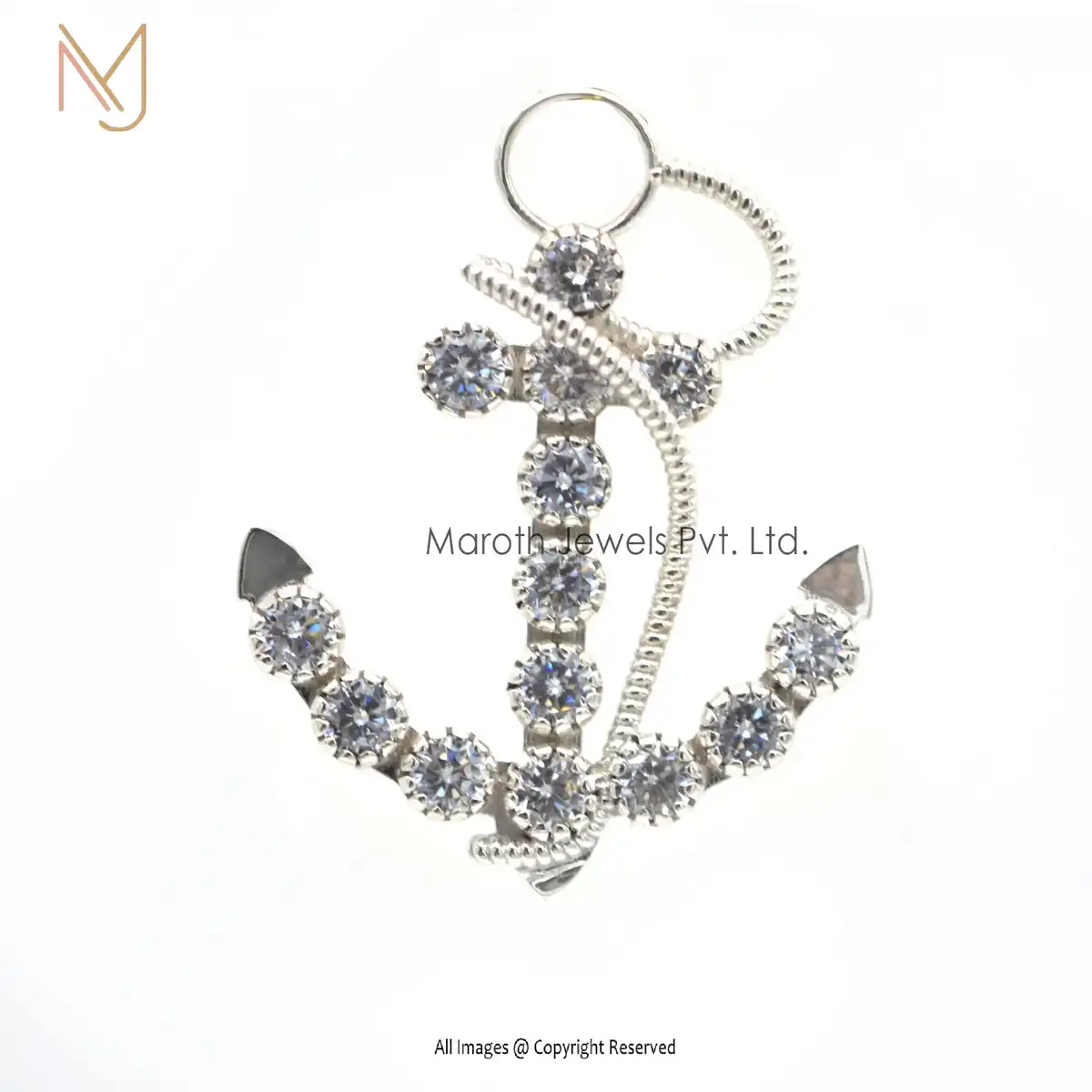 Wholesale 14K Yellow Gold Cubic Zircon Anker Pendant Jewelry