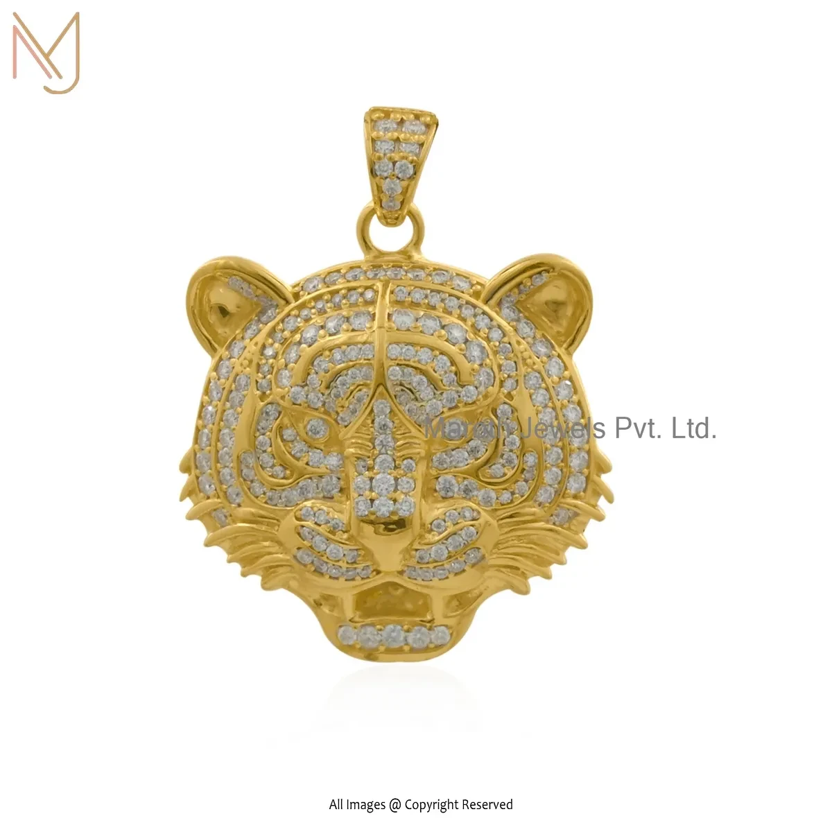 925 Silver Yellow Gold Plated Diamond & Moissanite Lion Head Pendant Manufacturer