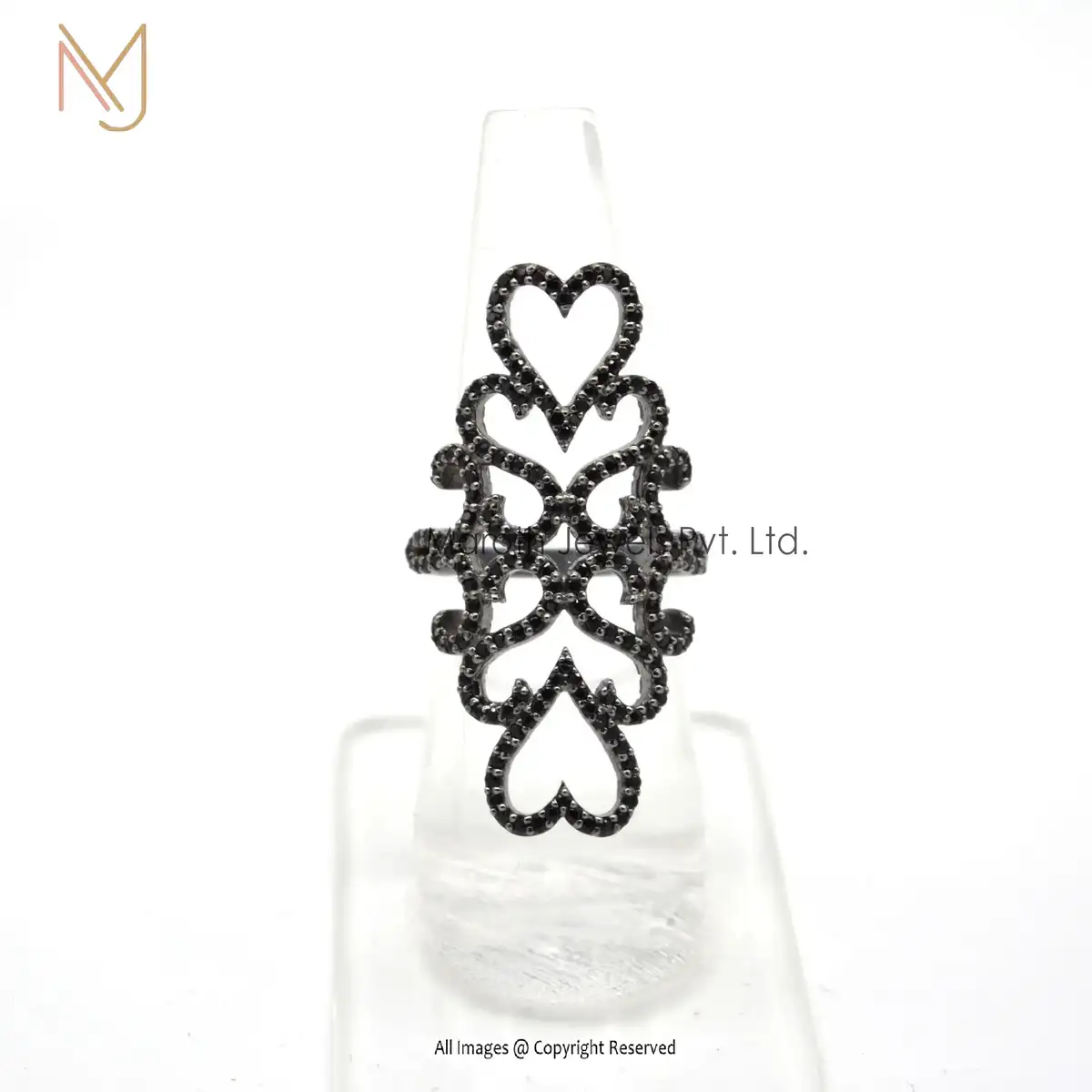 925 Silver Rhodium Plated Black Spinel Gemstone Ring Jewelry Manufacturer