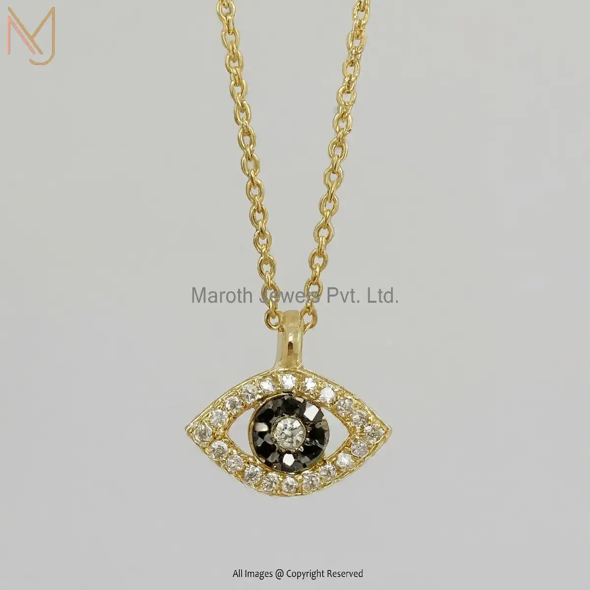 925 Silver Yellow Gold Plated Black CZ White CZ Eye Necklace Jewelry Supplier