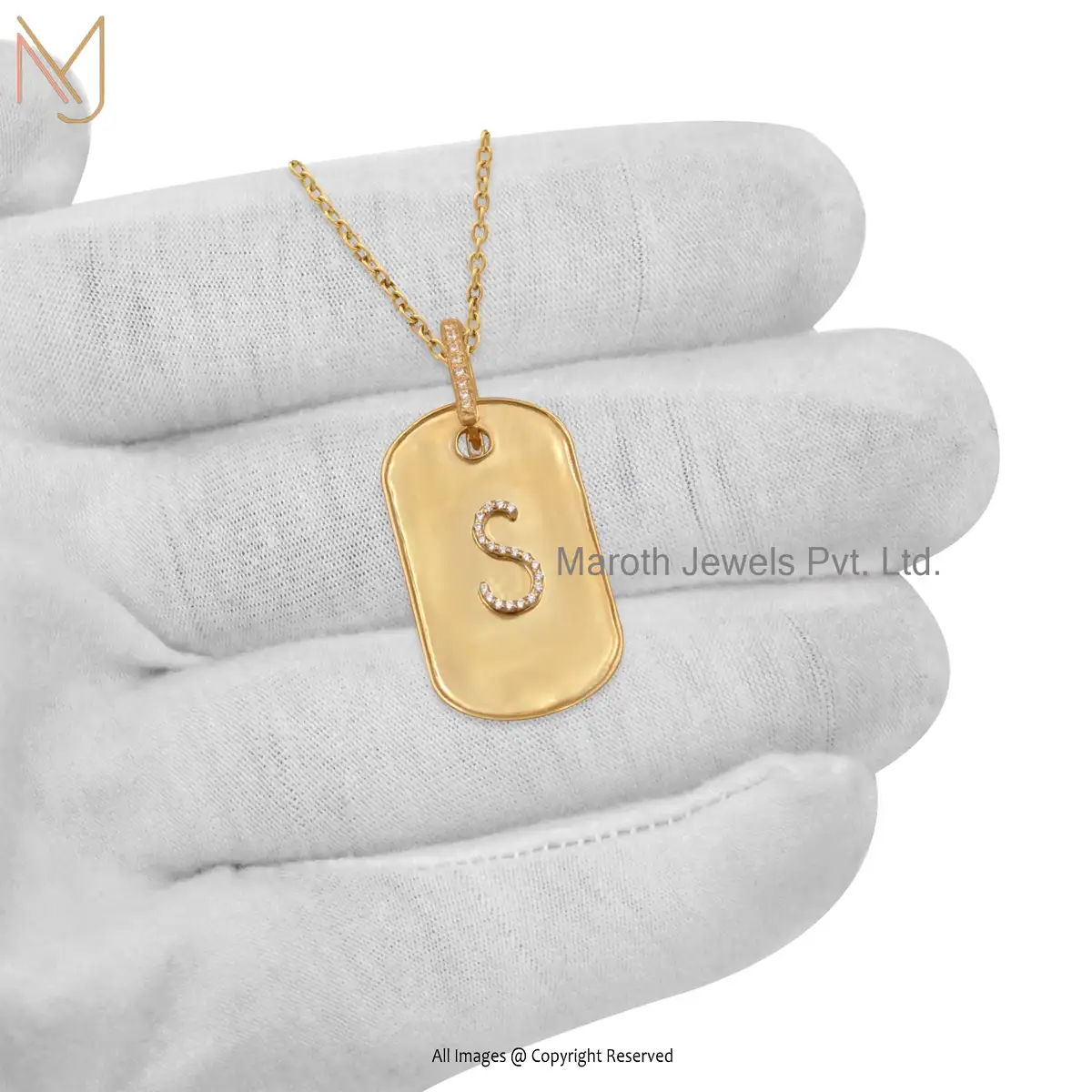 Private Lable 14K Yellow Gold Cubic Zircon & Alphabet Pendant Jewelry