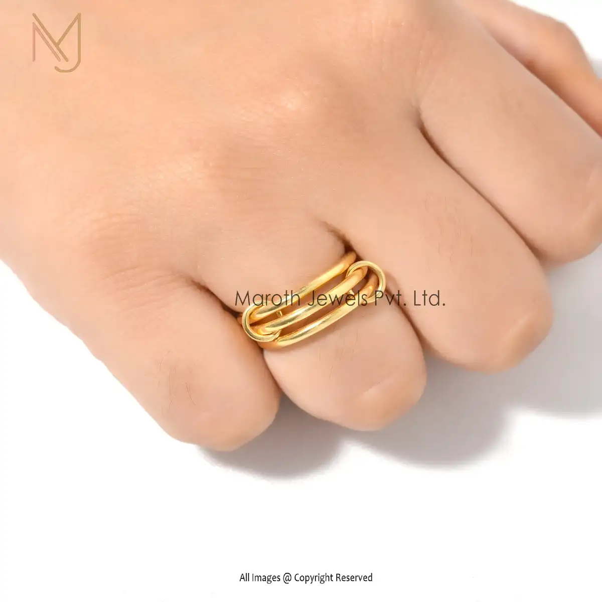 14K Yellow Gold Plain Connector Band Link Ring Manufacturer