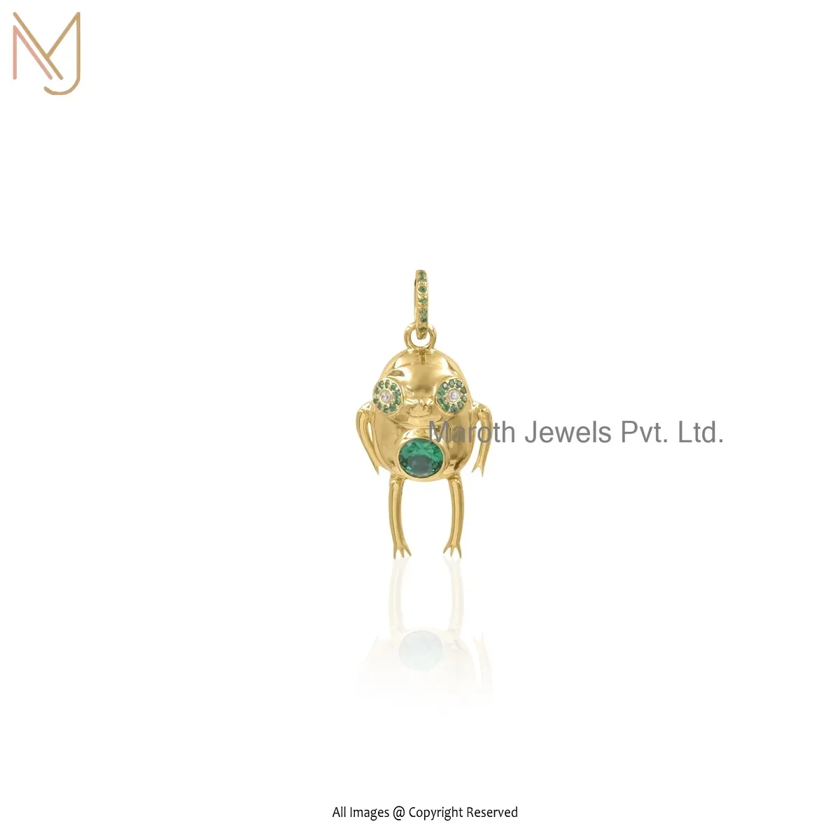 14K Yellow Gold Green Cubic Zircon Gemstone Robot Pendant Jewelry Supplier