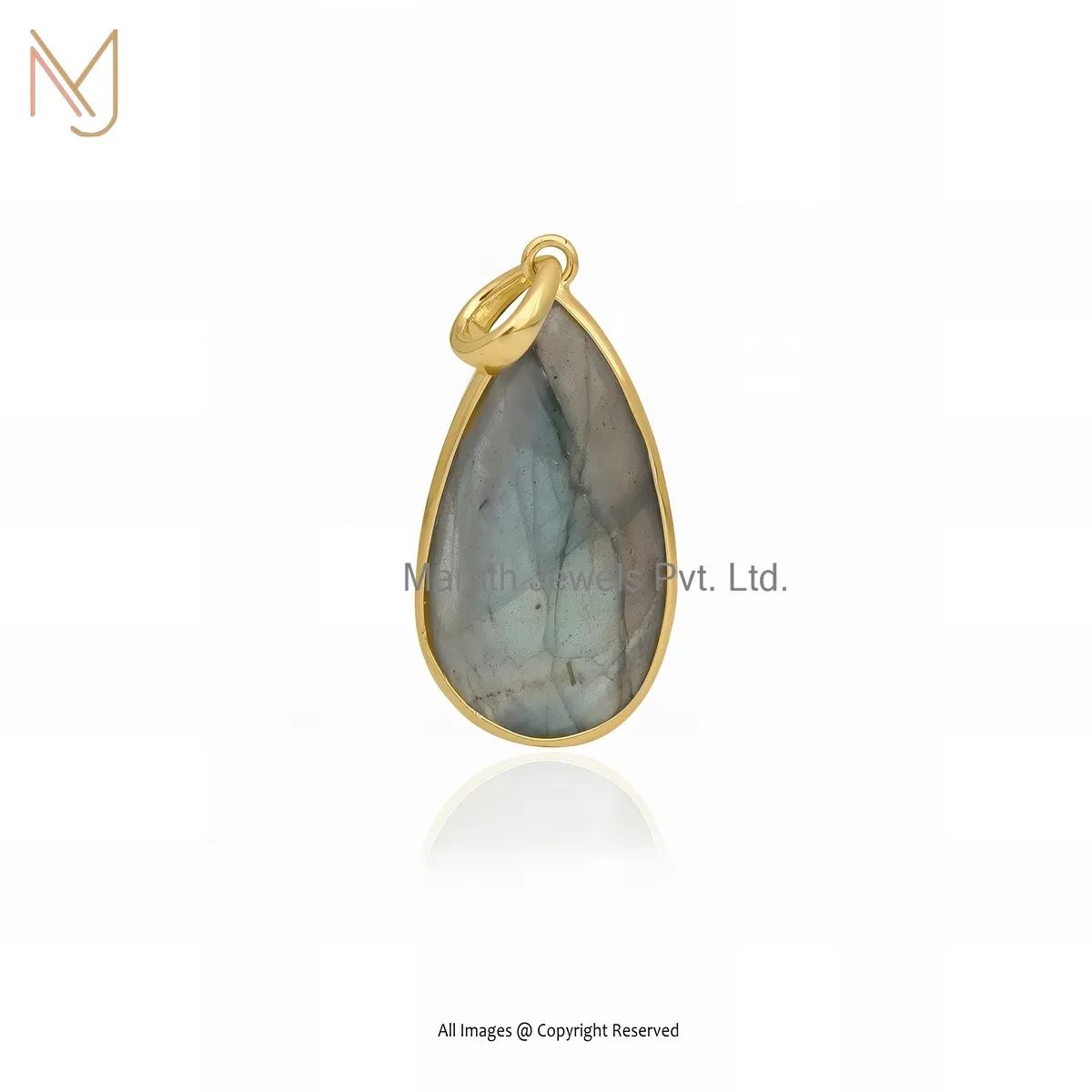 925 Silver Yellow Gold Plated Labradorite Gemstone Teardrop Pendant Jewelry Supplier