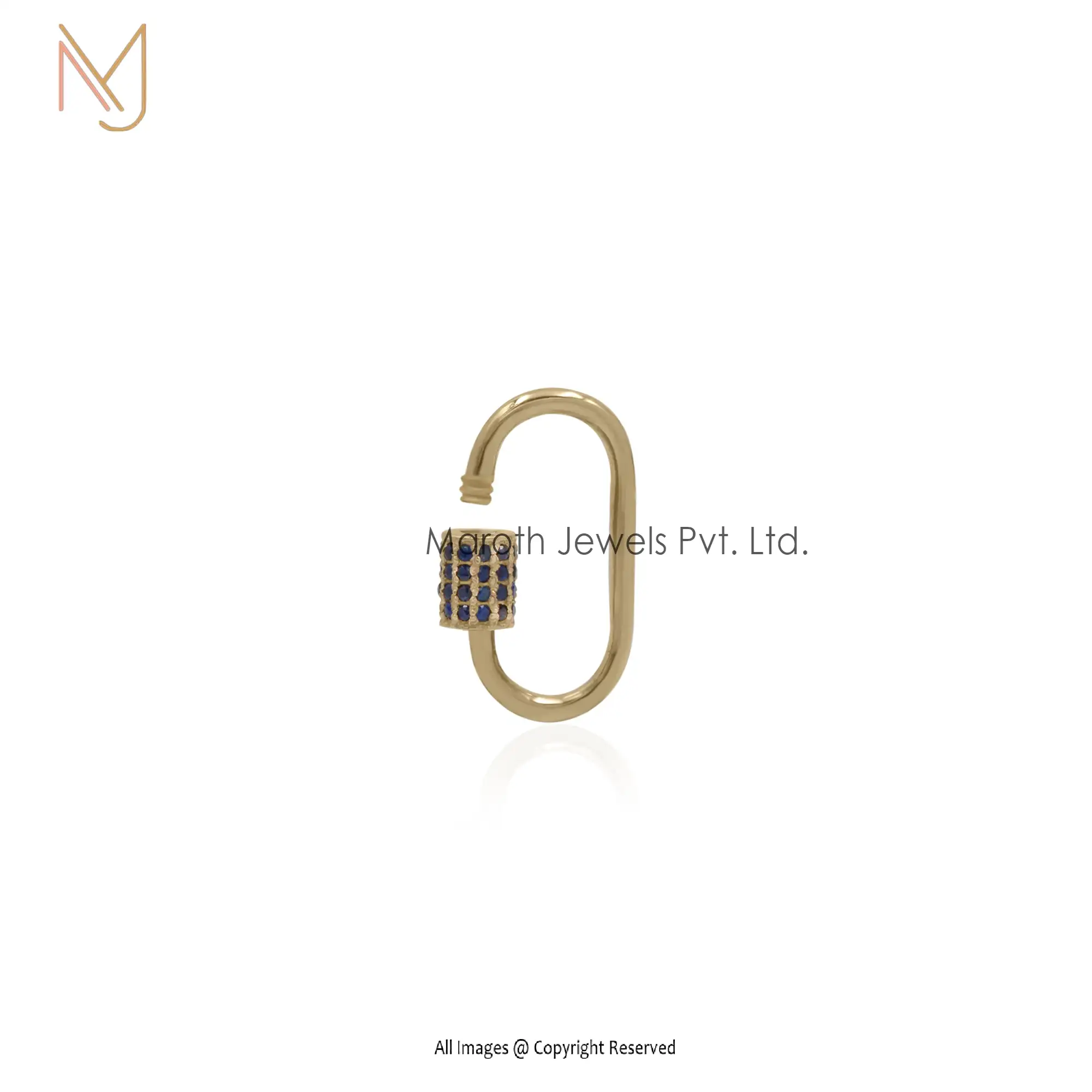 14K Yellow Gold Pave Diamond Gemstone Carabiner Lock Jewelry Supplier