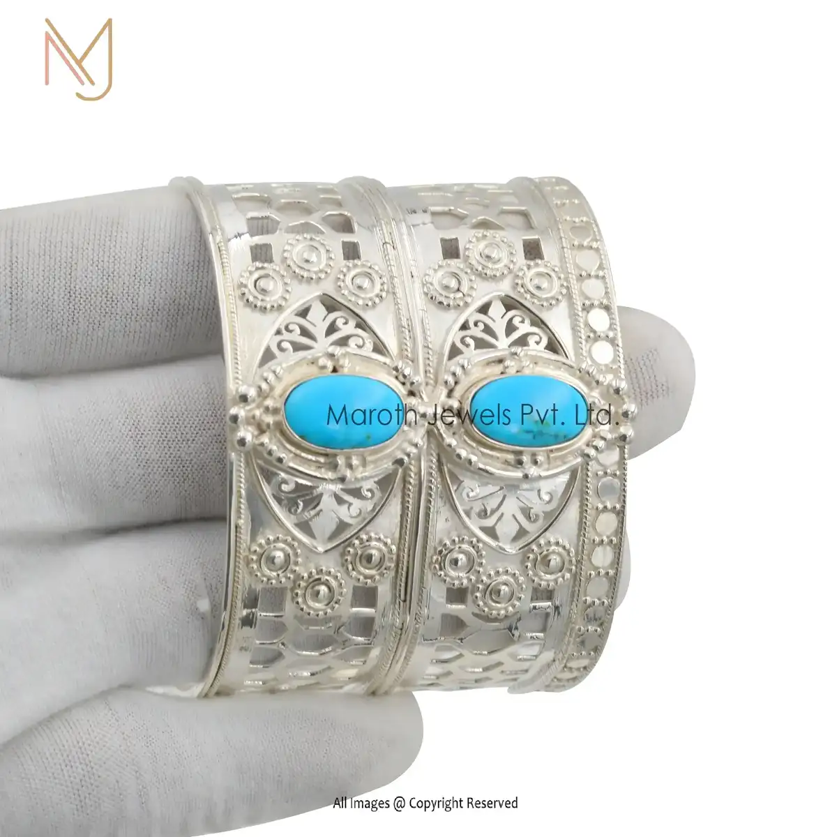925 Silver Natural Silver Bangle With Turquoise Stone Jewelry Manufacturer