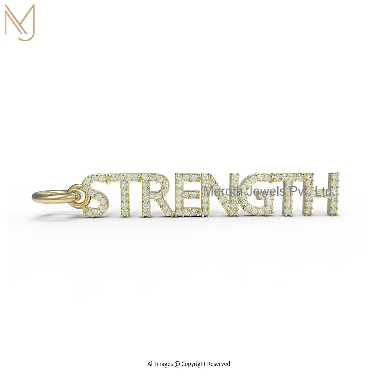 14K Soild Yellow Gold Diamond Strength Name Plate Pendant Jewelry USA