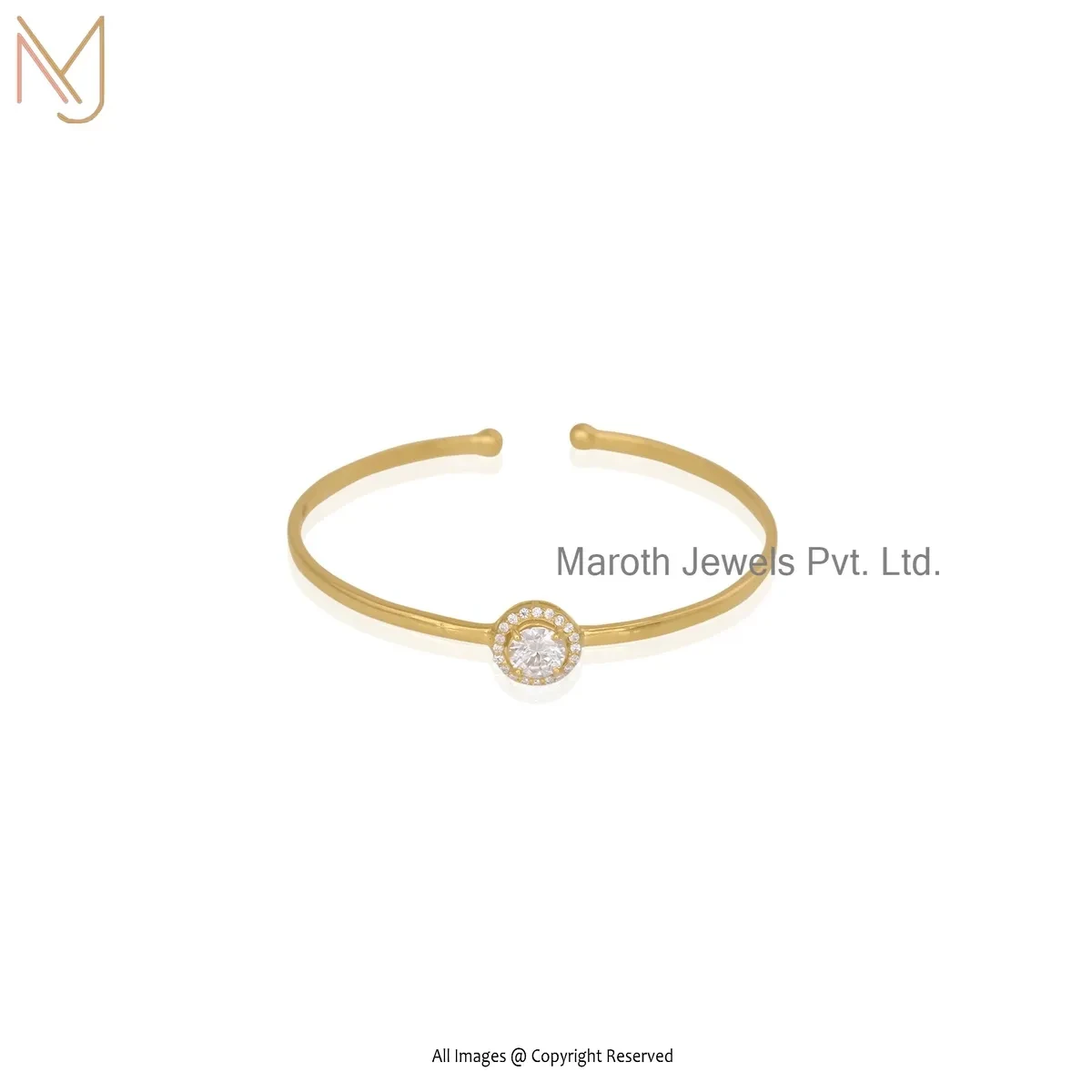 14K White Gold Diamond & Moissanite Solitaire Bangle Jewelry Supplier