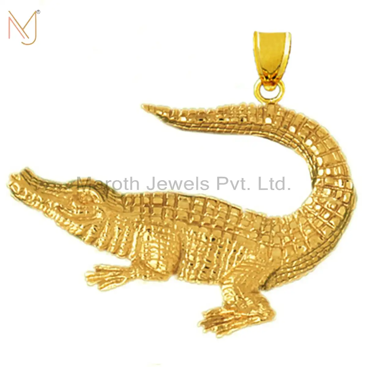 925 Silver Yellow Gold Vermeil Wide Alligator Charm Pendant Jewelry Supplier