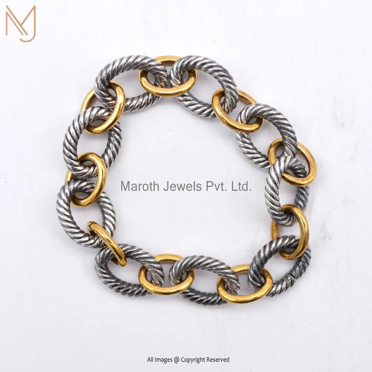 14K Yellow Gold And Oxidized Twisted Wire Bracelet Jewelry Manufacturer