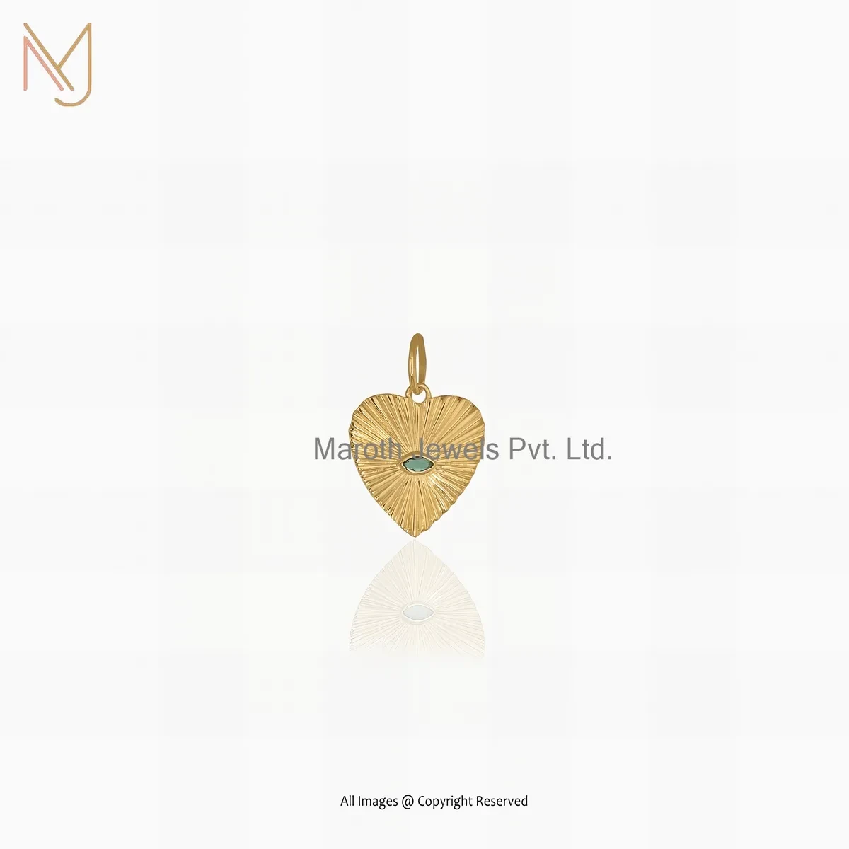 925 Silver Yellow Gold Plated Cubic Zircon Fluted Heart Charm Pendant Manfacturer