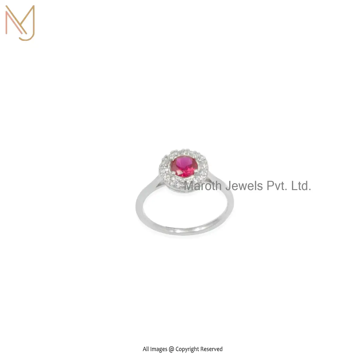 14K Yellow Gold Ruby Cubic Zircon Stone bezel Ring Jewelry Supplier