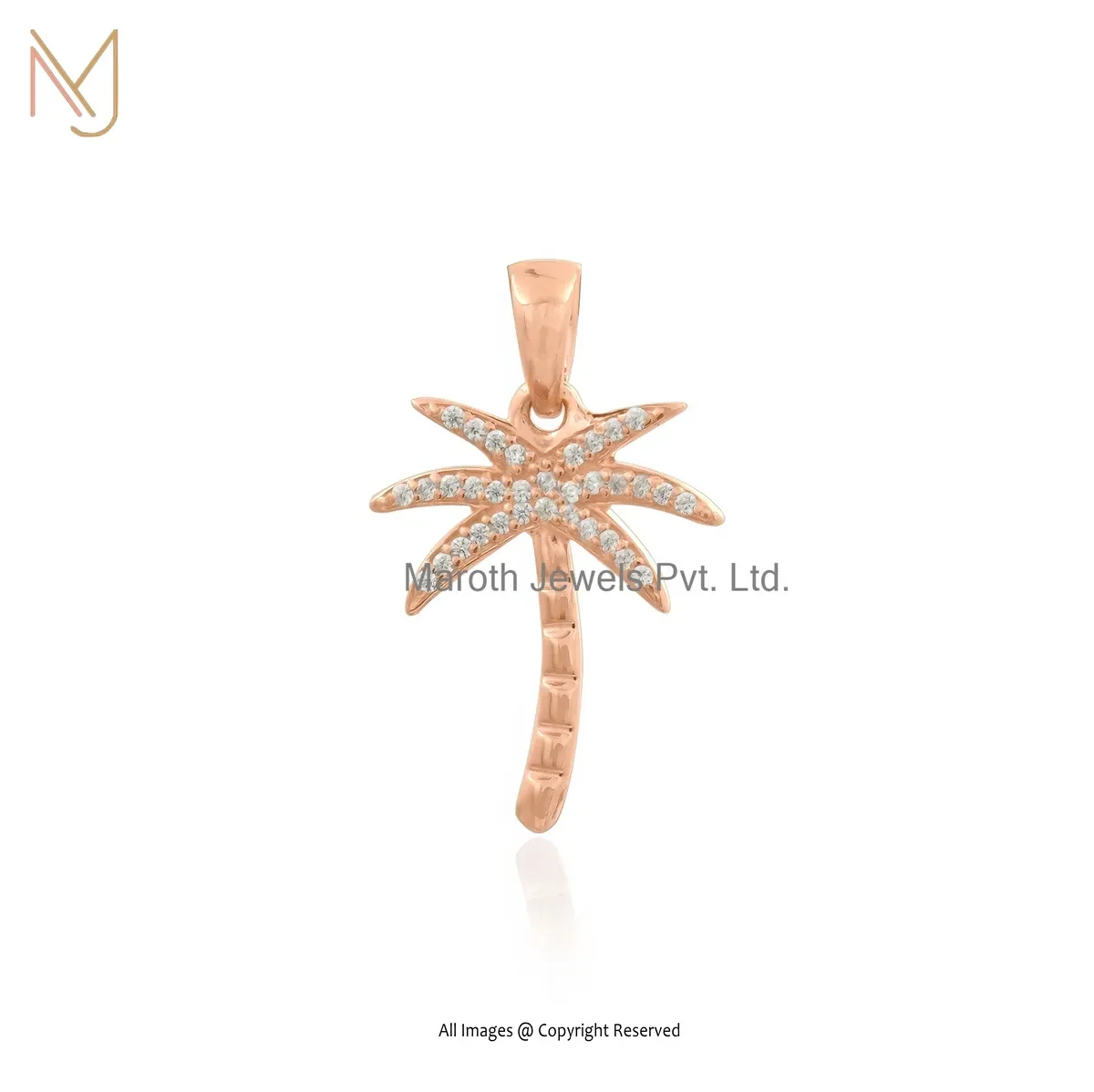 14K Rose Gold Cubic Zircon Palm Tree Pendant Jewelry Supplier