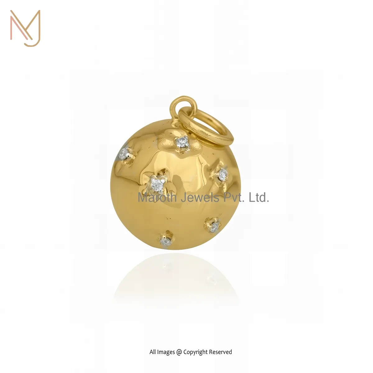 Wholesale 14K Yellow Gold Diamond & Moissanite Ball Pendant Jewelry