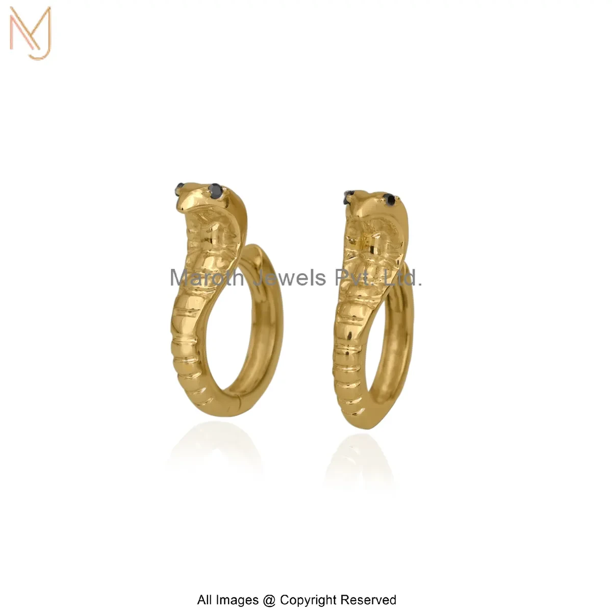14K Yellow Gold Black Diamond Snake Huggies Earring Manufacturer