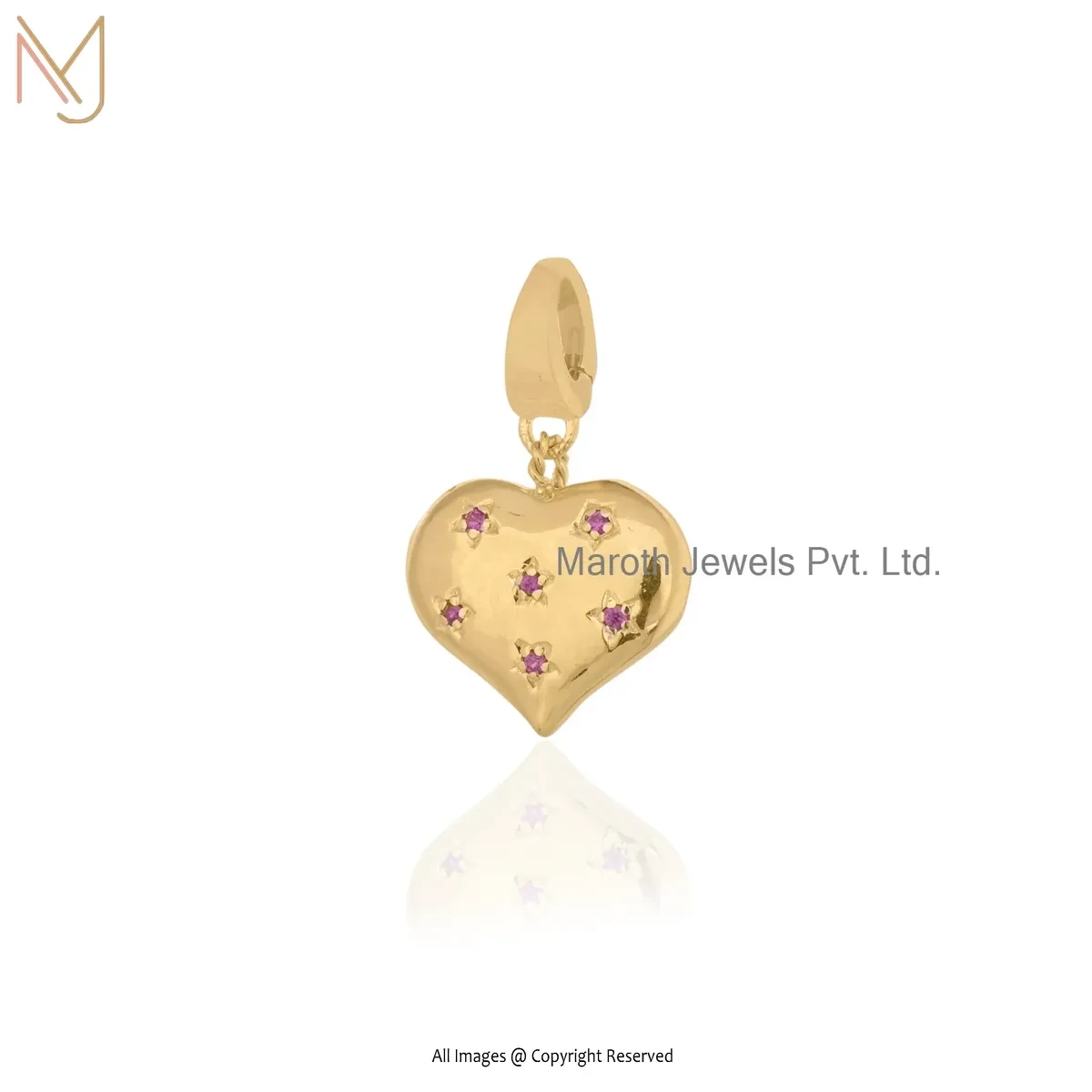 925 Silver Yellow Gold Plated Ruby Heart Pendant Jewelry Supplier