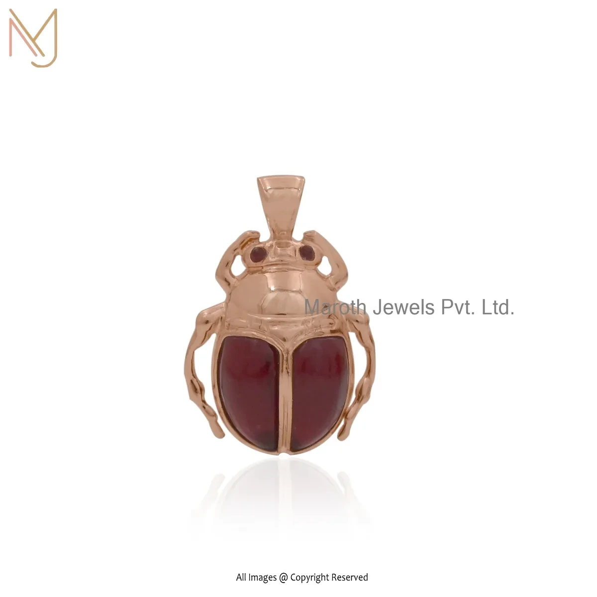 14K Yellow Gold Garnet Scarab Pendant Jewelry Supplier