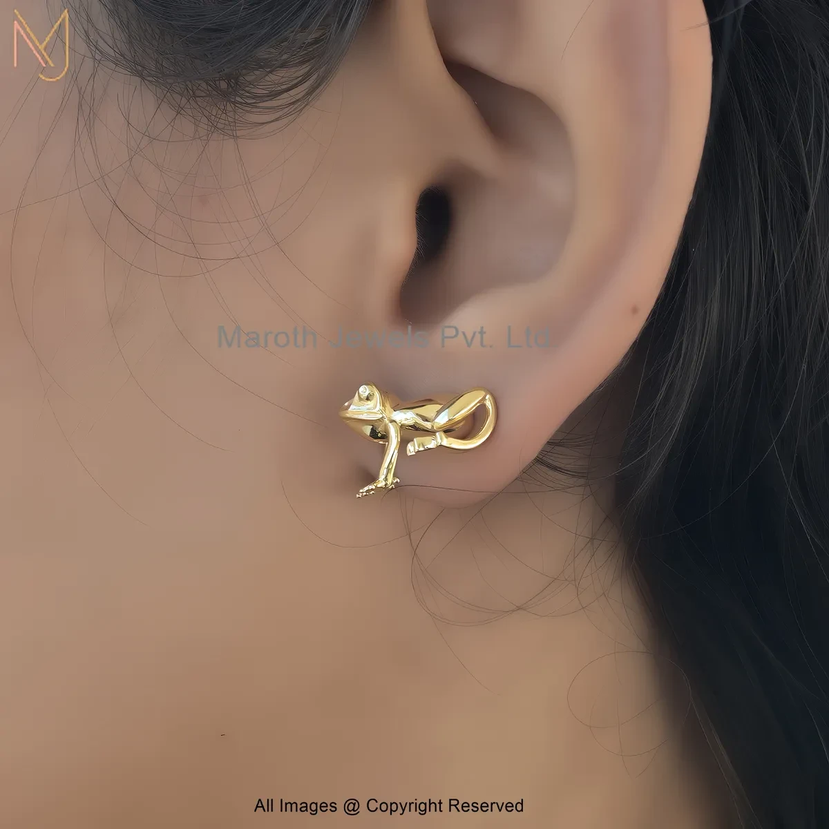 14K Yellow Gold Frog Stud Earring Jewelry Supplier