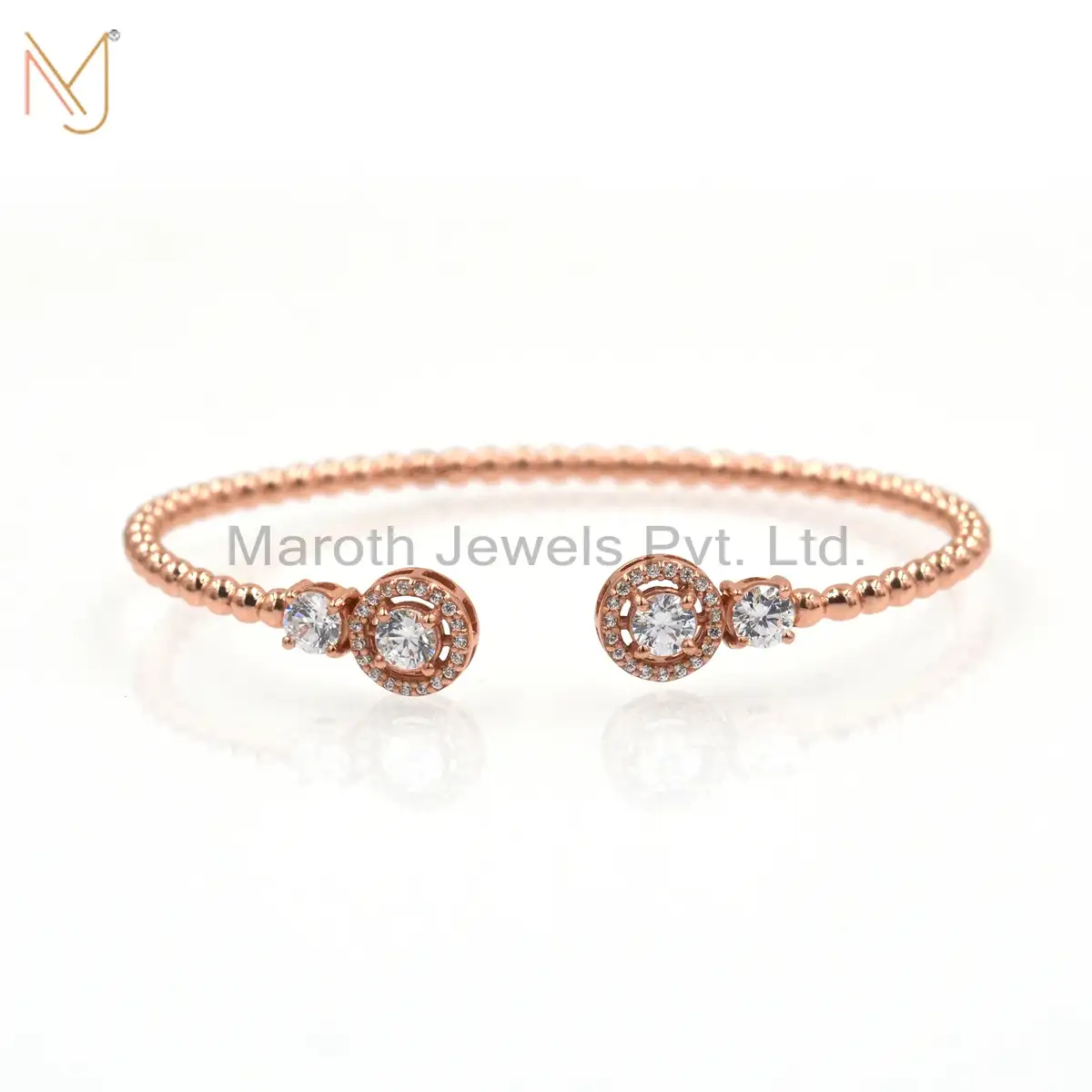 925 Silver Rose Gold Plated CZ Bangle With Ecoating Jewelry Supplier