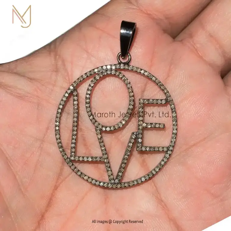 925 Silver Black Rhodium Plated Pave Diamond Love Pendant Jewelry Manufacturer