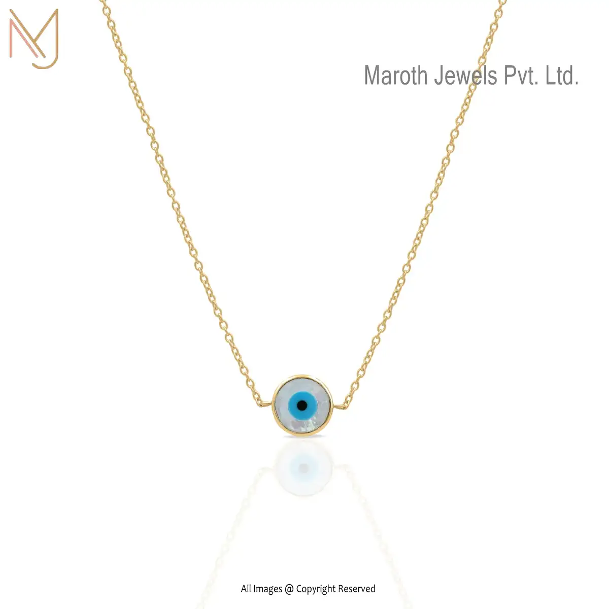 Wholesale 925 Silver Mother Of Pearl & Enamel Evil Eye Pendant Chain Necklace