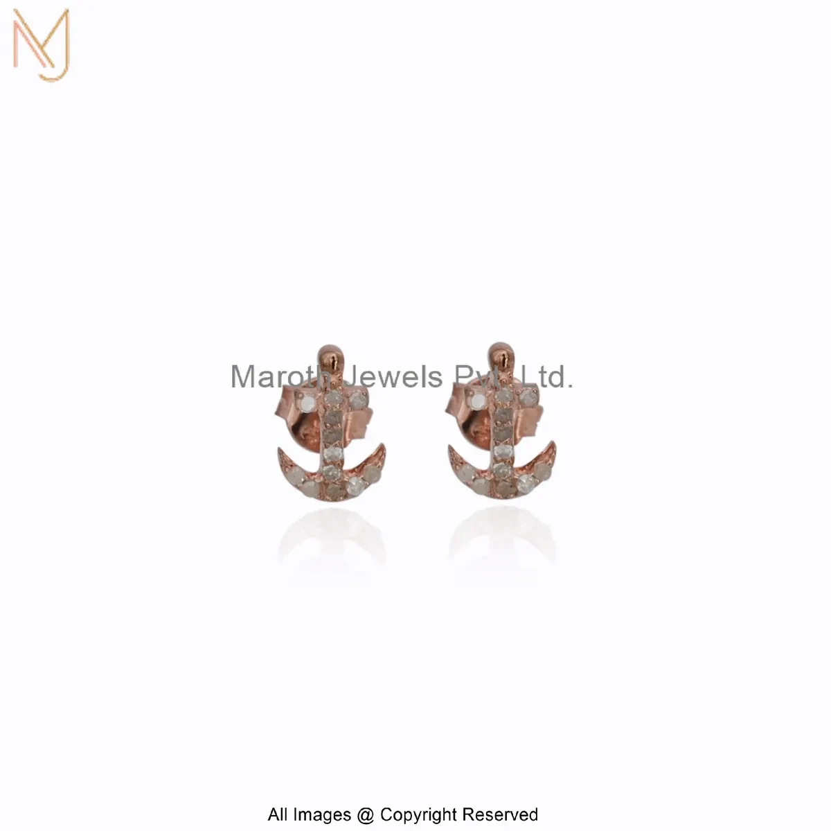 925 Silver Rose Gold Plated Diamond Anchor Stud Earring Custom Jewelry
