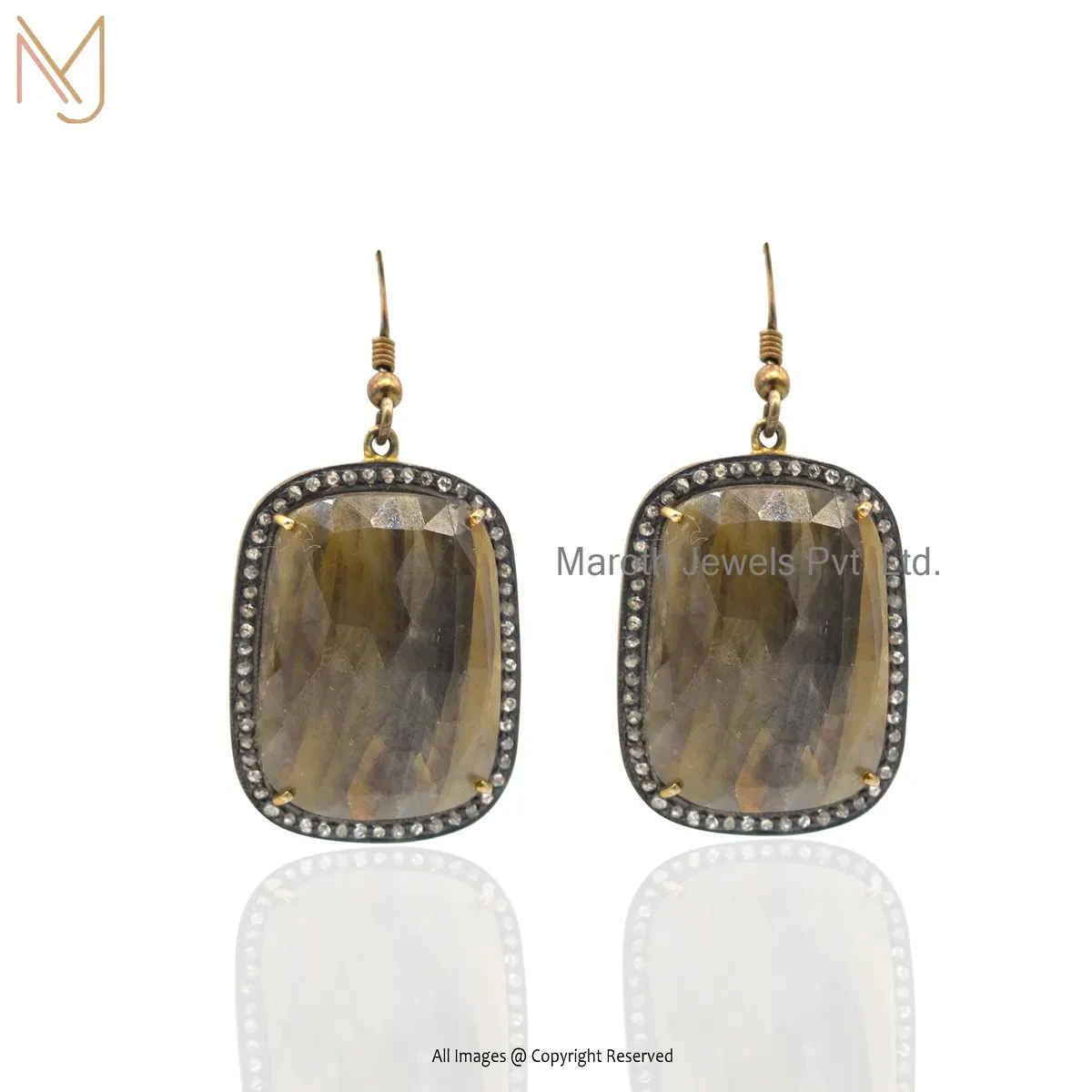 Private Lable 925 Silver Rhodium Yellow Gold Plated Pave Diamond Yellow Sapphire Gemstone Dangle Drop Earring