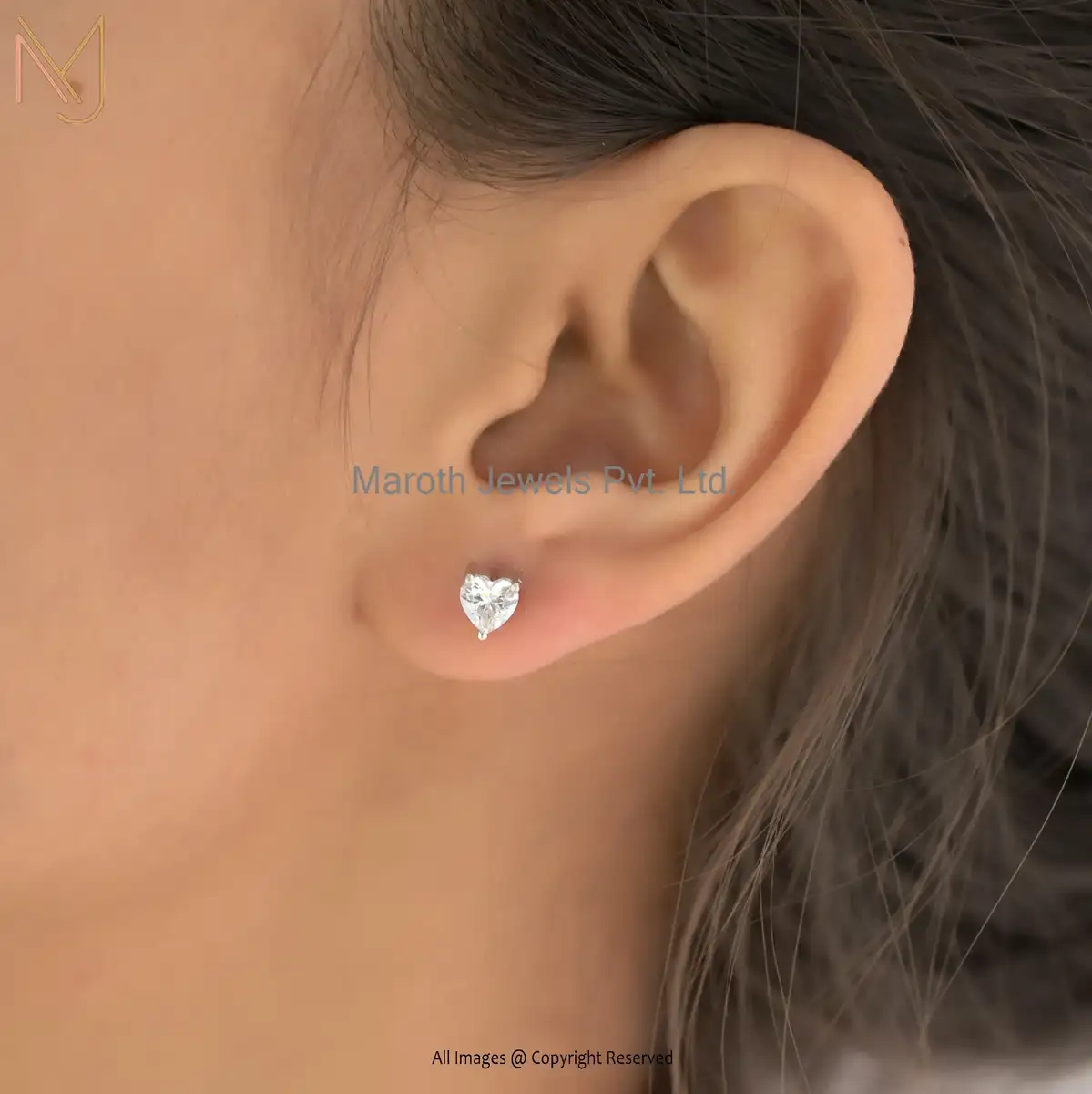 925 Silver White Gold Plated Cubic Zircon Heart Stud Earrings Custom Jewelry