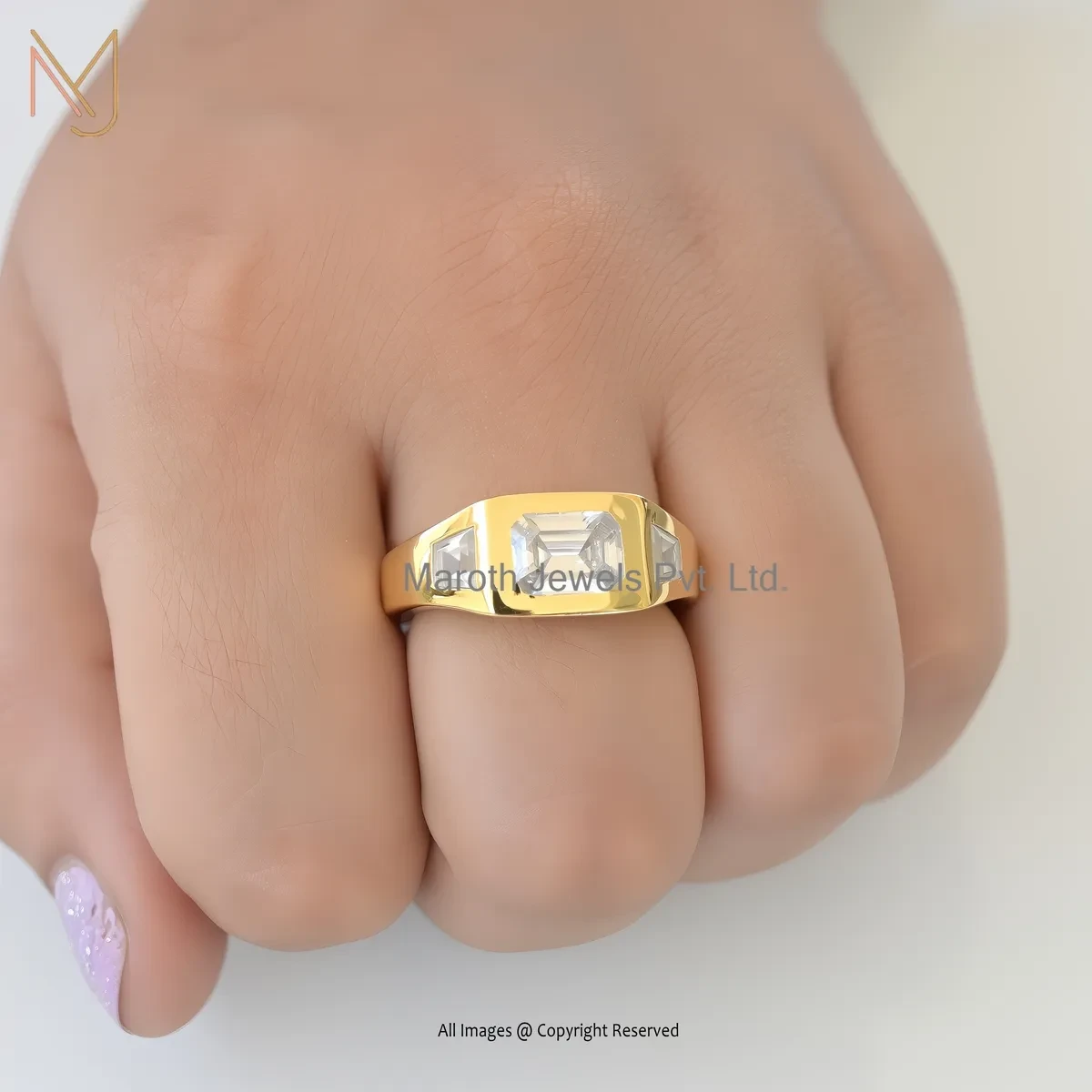 14K Yellow Gold Cubic Zircon Baguette Band Ring Jewelry Supplier