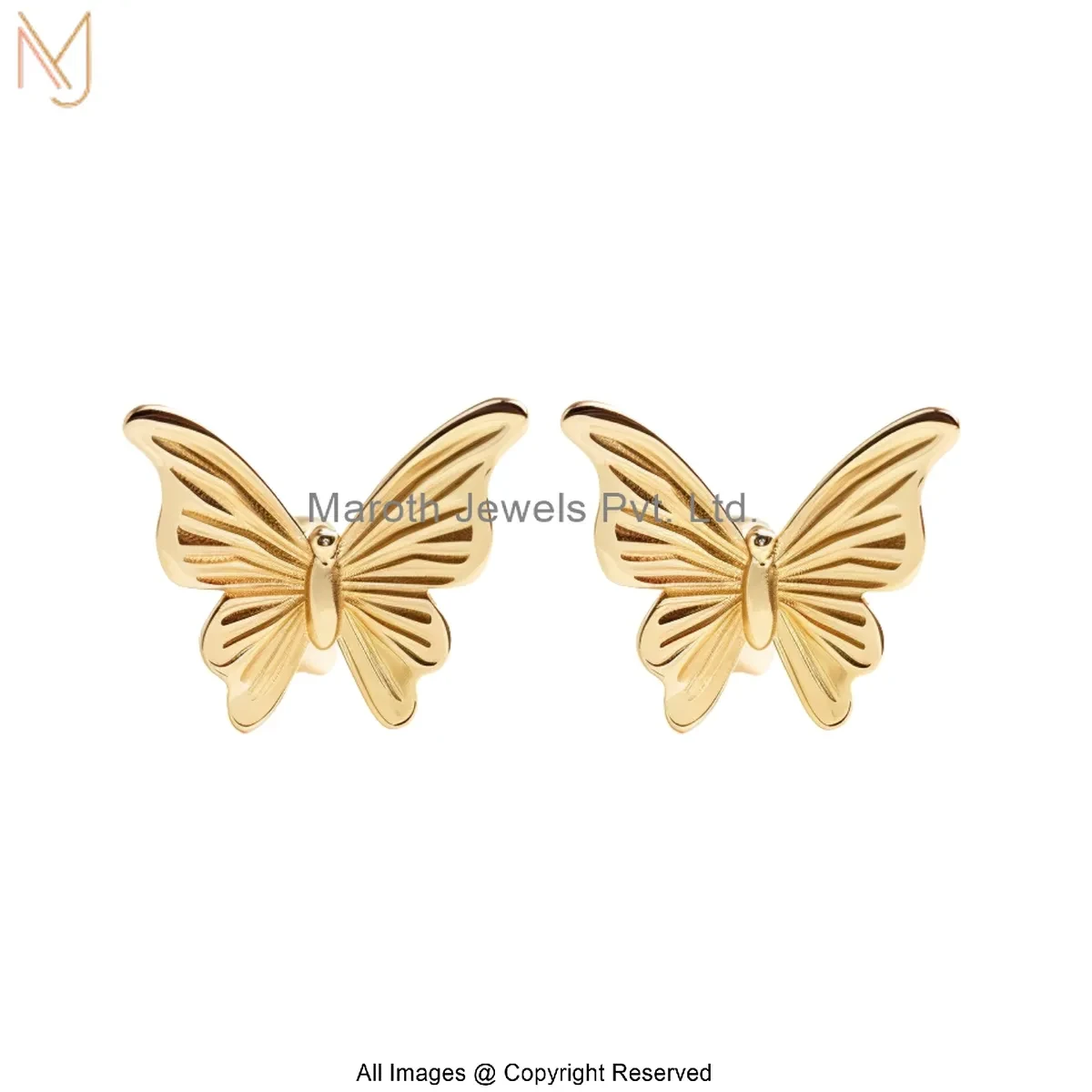 14K Yellow Gold Butterfly Stud Earring Manufacturer