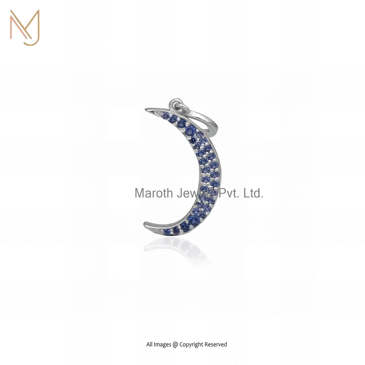 14K Yellow Gold Blue Cubic Zircon Half Moon Pendant Manufacturer