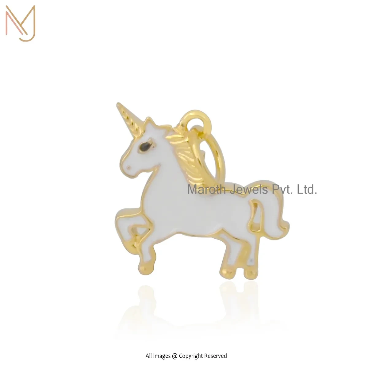 Wholesale 925 Silver Yellow Gold Plated White And Black Enamel Unicorn Horse Pendant