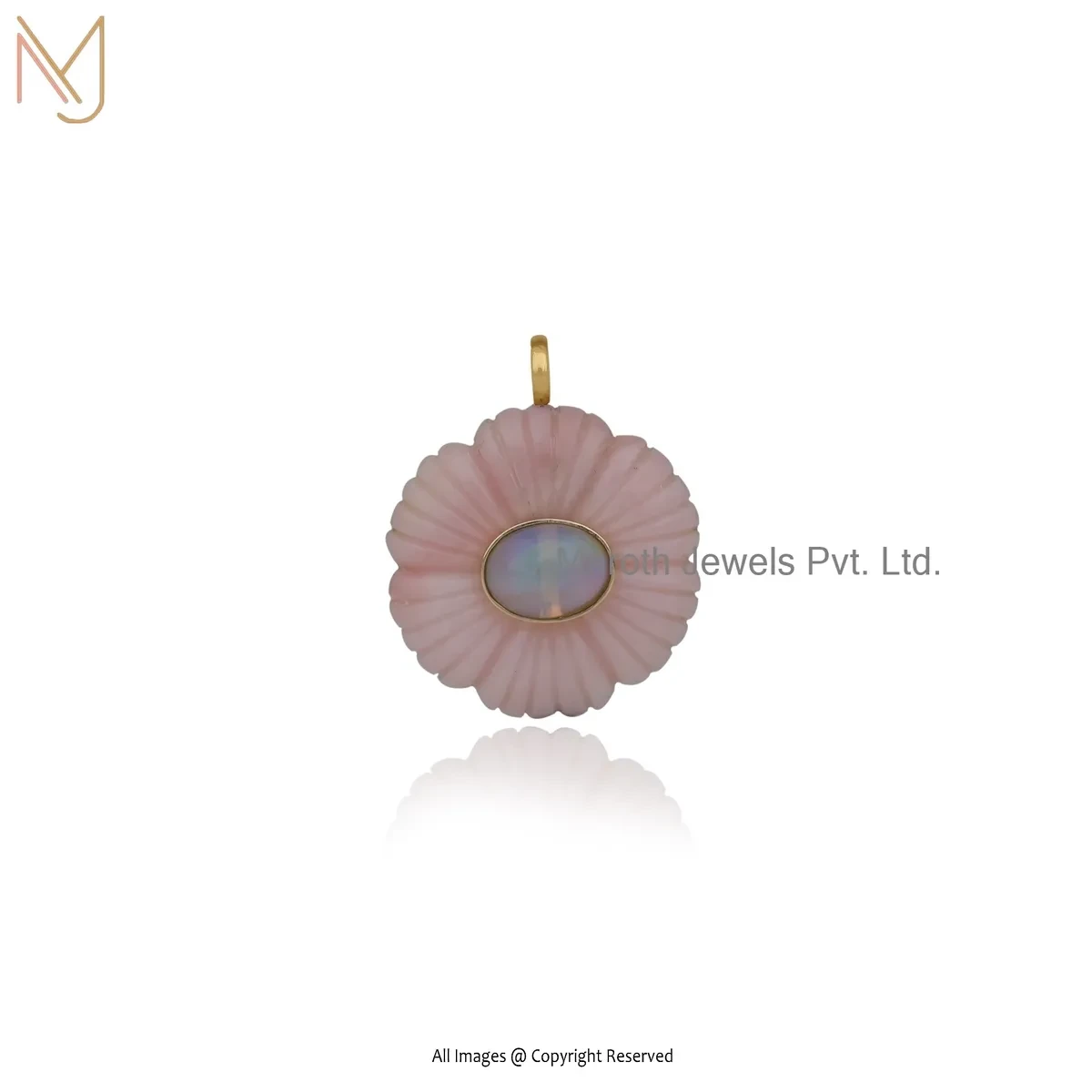 925 Silver Yellow Gold Plated Pink Opal & Ethiopian Opal Flower Pendant Manufacturer