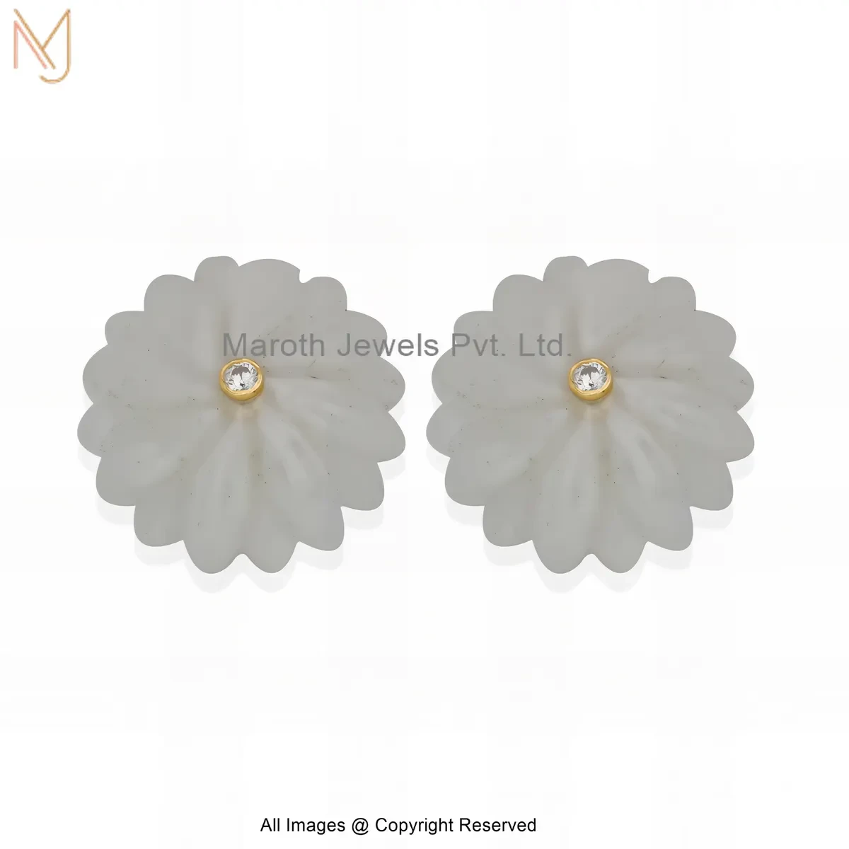 14K Yellow Gold Diamond Gemstone Flower Stud Earring Manufacturer