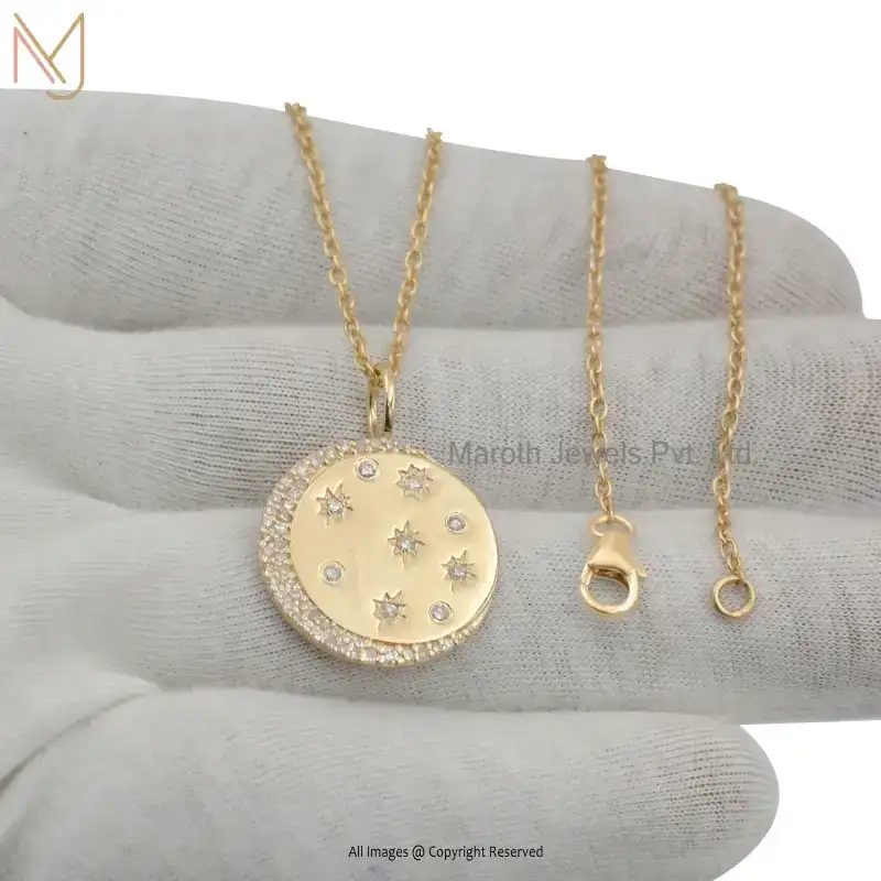 Wholesale 14K Yellow Gold SI GH Diamond Star Moon Disc Pendant