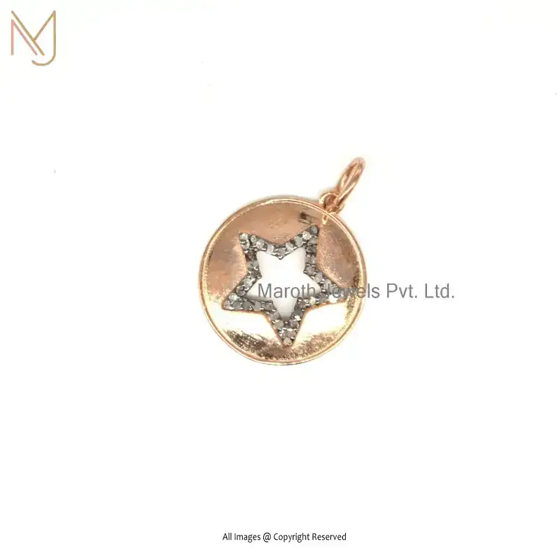 14K Yellow Gold Pave Diamond Star Designs Pendant Custom Jewelry