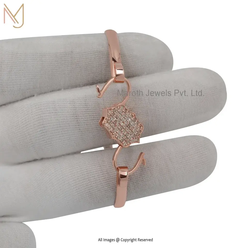 925 Silver Rose Gold Plated Cubic Zircon Padlock Bangle Manufacturer