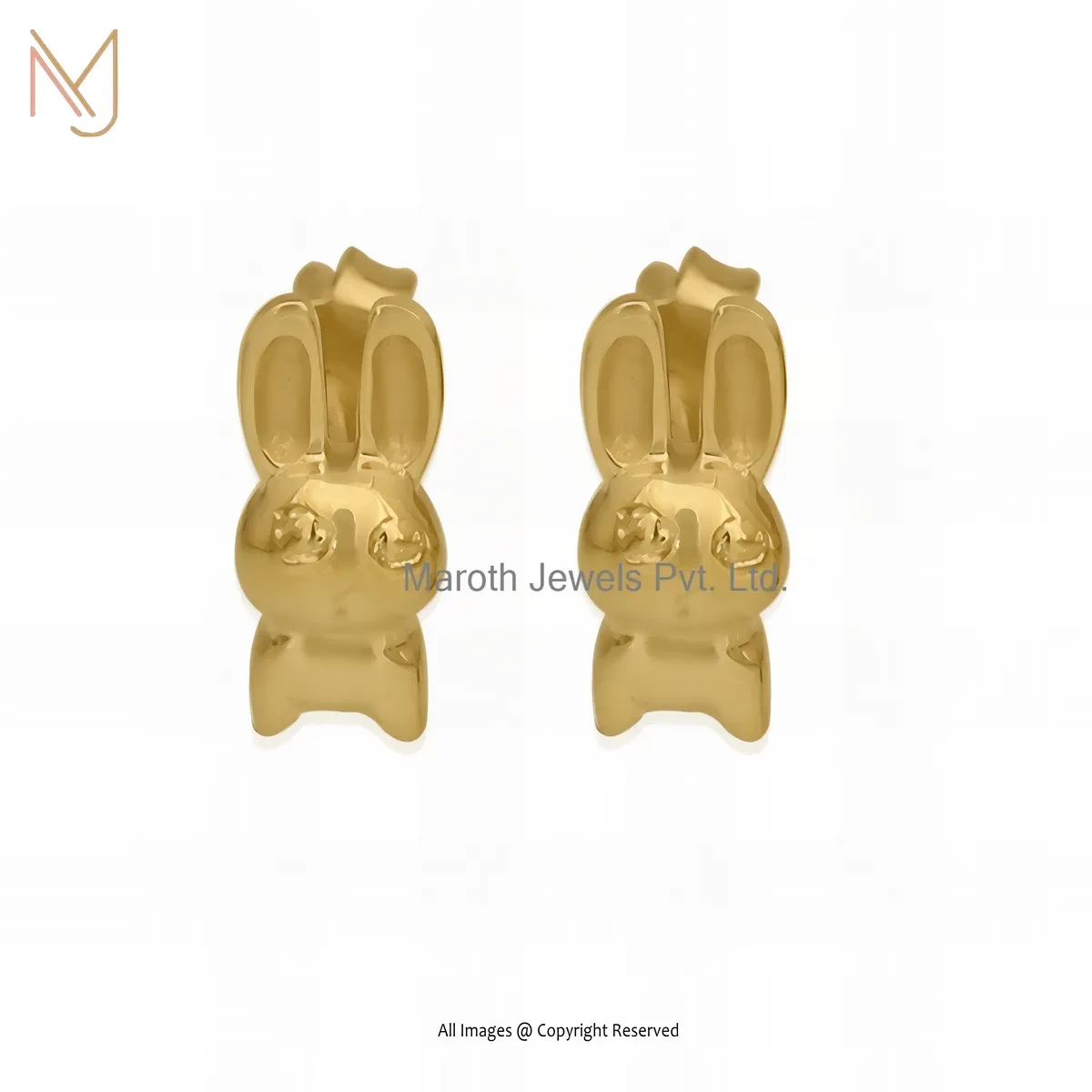 925 Silver Yellow Gold Plated Bunny Stud Earrings Manufacturer
