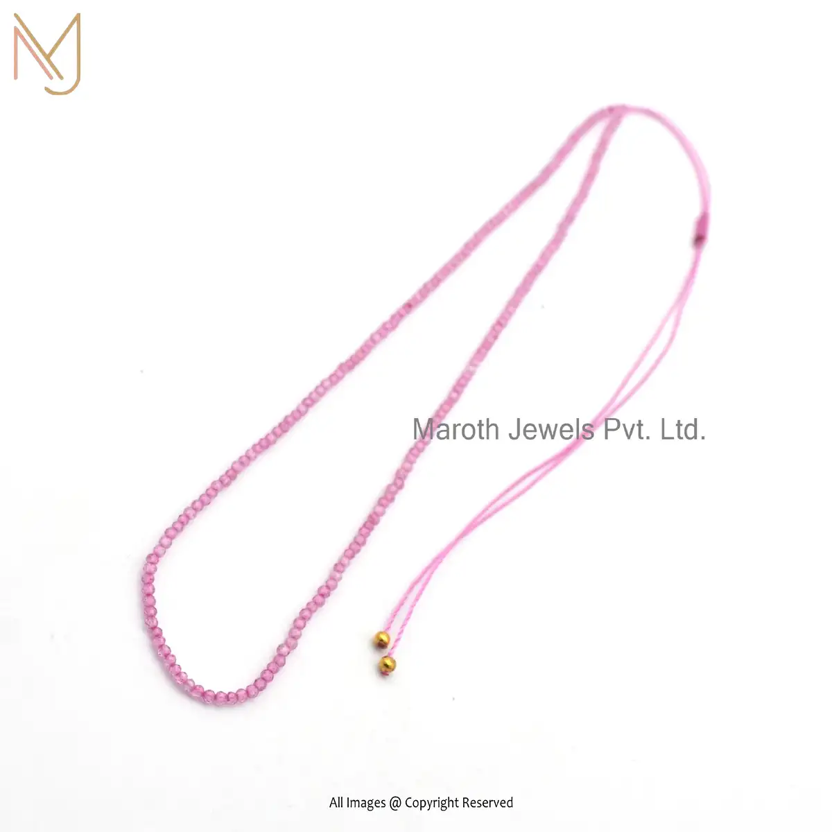 14K Yellow Gold Pink Quartz Gemstone Beaded Thread Necklace Jewelry Manufacturer