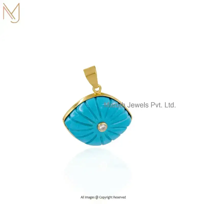 14K Yellow Gold Pink Cubic Zircon & Firoza Turquoise Evil Eye Gemstone Pendant Manufacturer