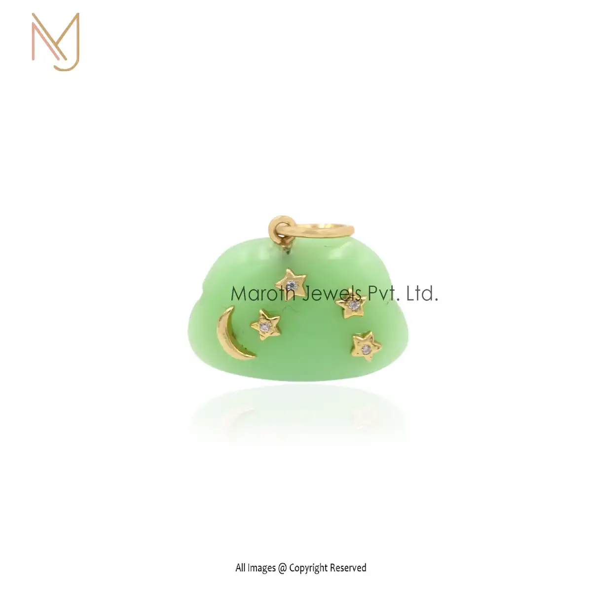 14K Yellow Gold Blue Synthetic Opal And White CZ Cloud Pendant Jewelry USA