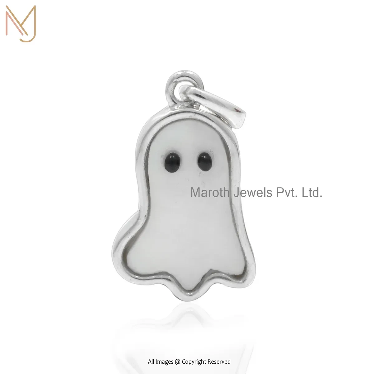 Wholesale 925 Silver Natural Silver Plated Mother of Pearl And Black CZ Ghost Pendant