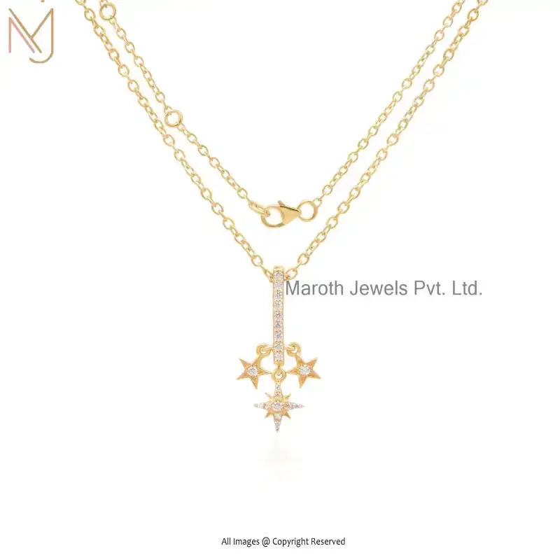 925 Silver Yellow Gold Plated Cubic Zircon Tone Star Pendant Manufacturer