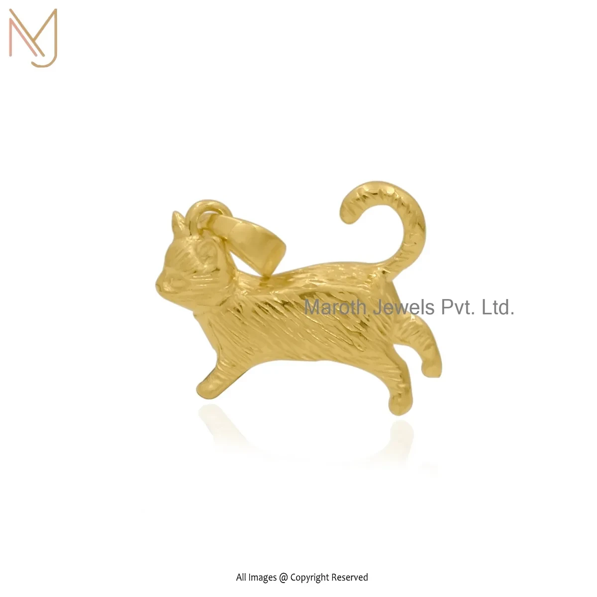 14K Yellow Gold Cat Charm Pendant Custom Jewelry