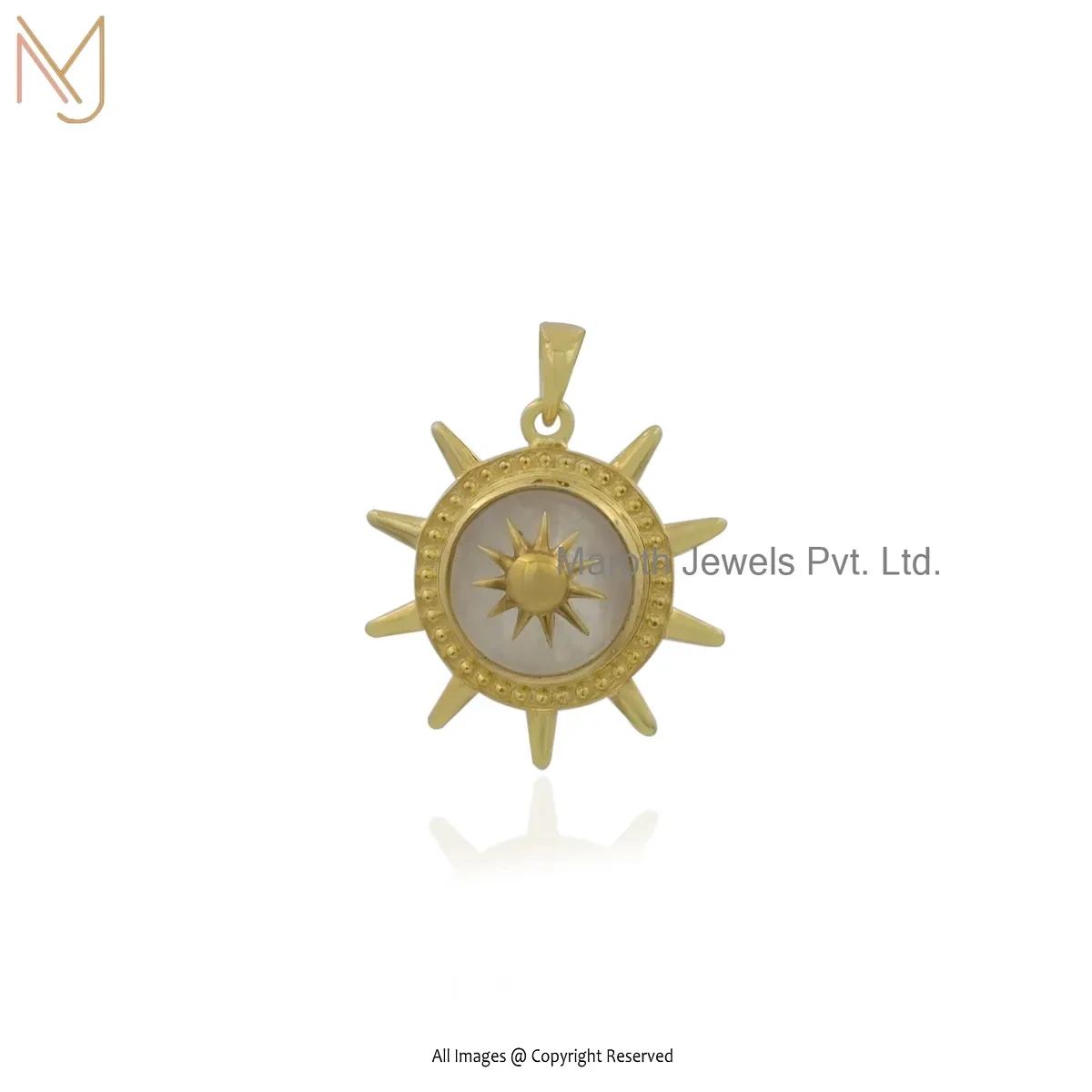925 Silver Yellow Gold Plated Moonstone Sunburst Disc Pendant Jewelry Supplier