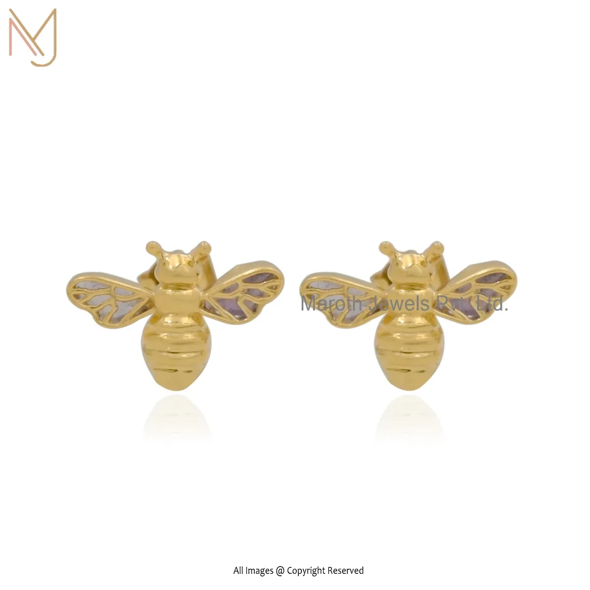 Wholesale 14K Yellow Gold Ethiopian Opal Honey Bee Stud Earring