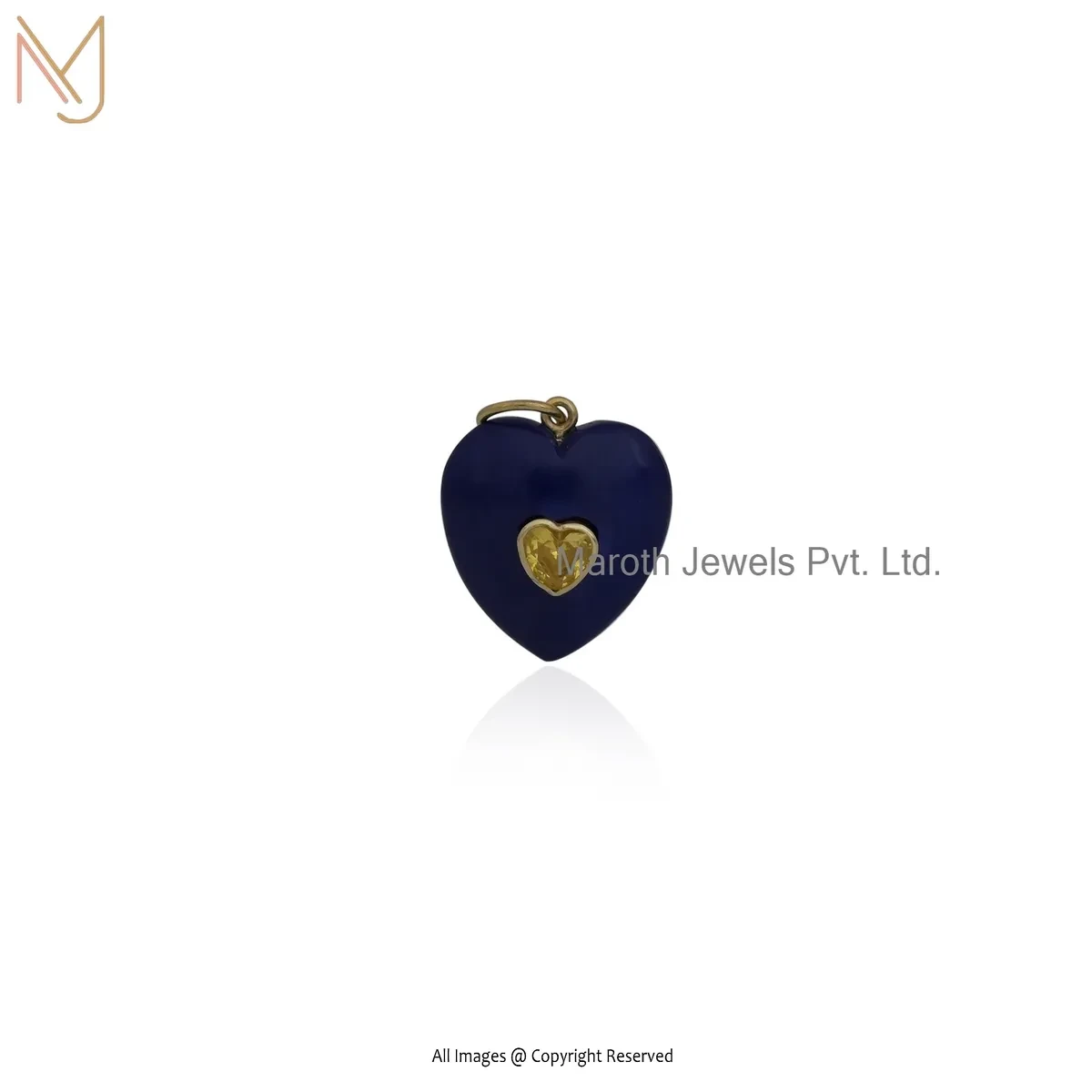 Wholesale 925 Silver Yellow Gold Plated Cubic Zircon & Lapiz Lazuli Heart Charm Pendant