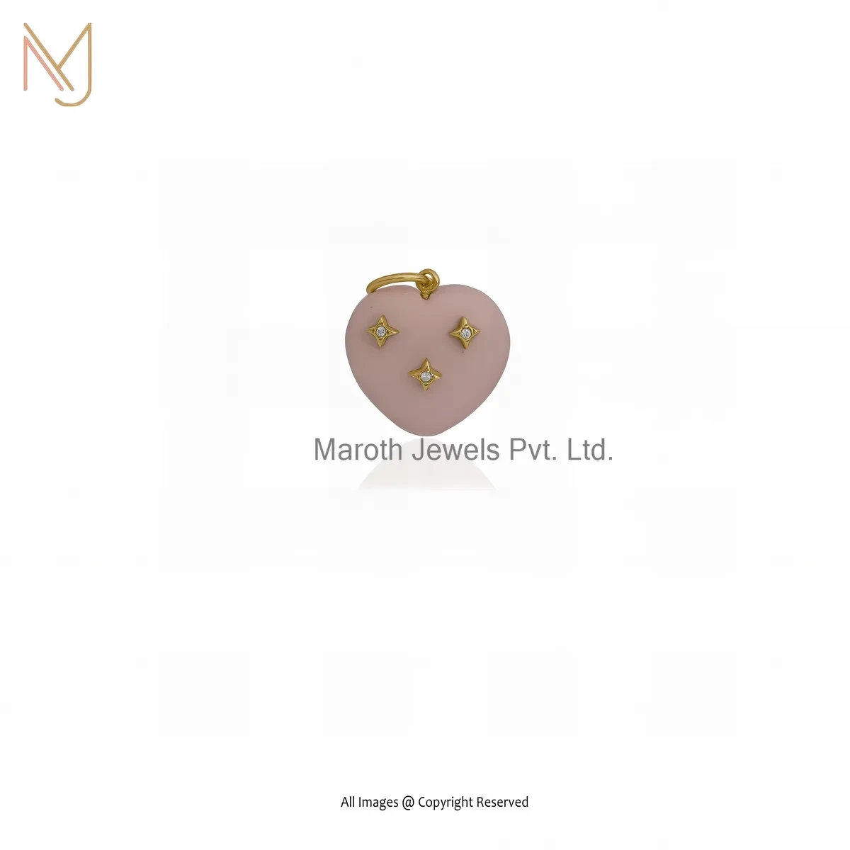 925 Sterling Silver Yellow Gold Plated Cubic Zircon & Pink Opal Gemstone Heart Pendant Jewelry Supplier