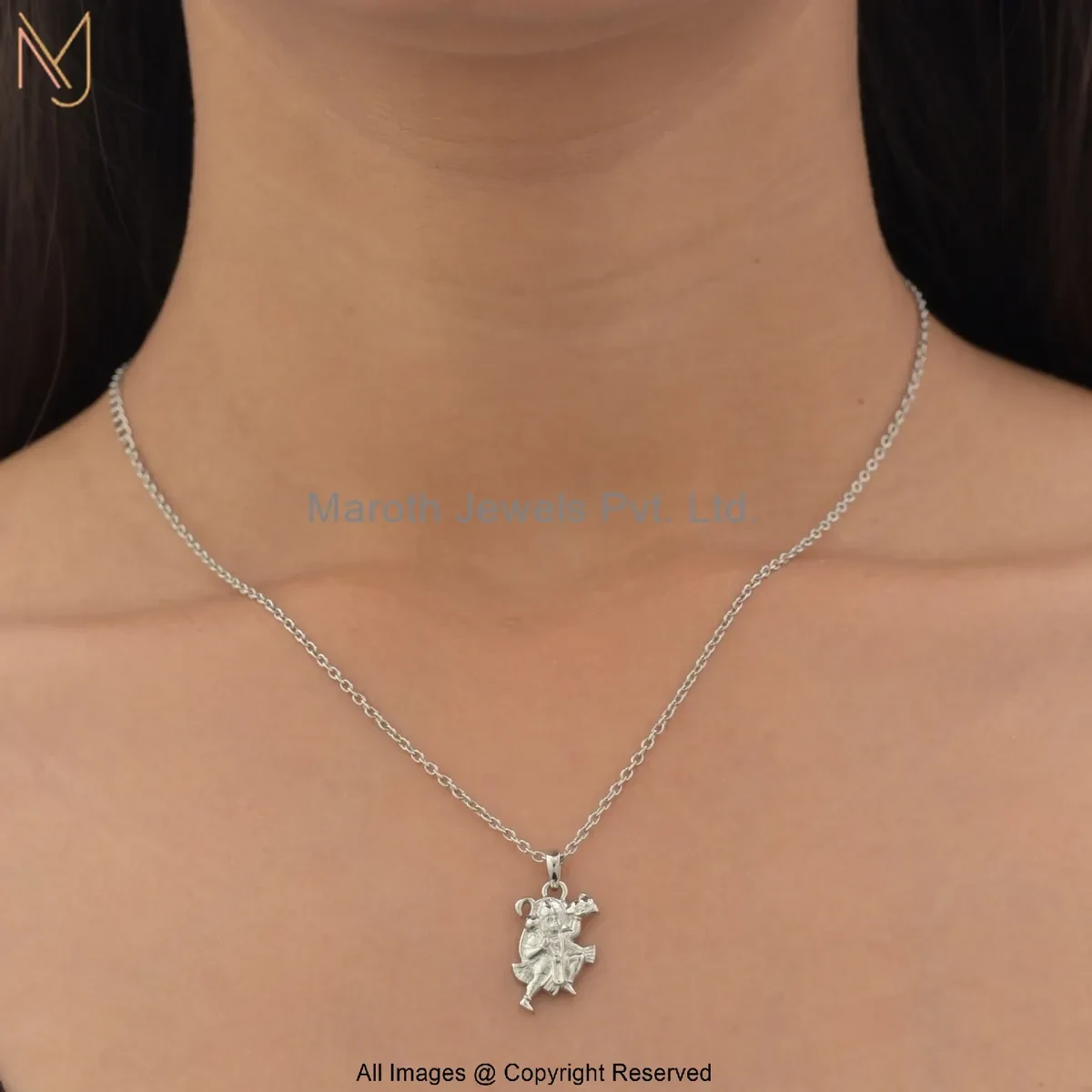 925 Silver White Gold Plated Hanuman Necklace Jewelry Supplier